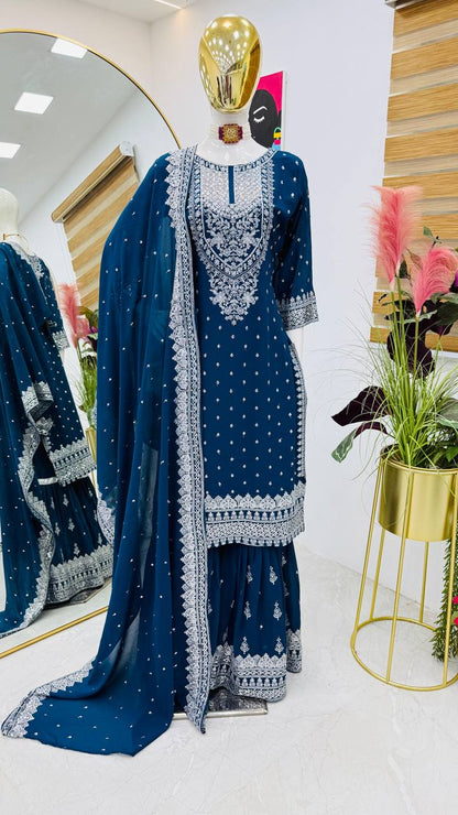 Blue Color Beautiful Partywear Dress in Georgette Fabric