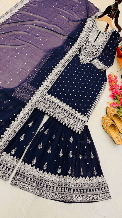 Dark Blue Color Beautiful Partywear Dress in Georgette Fabric
