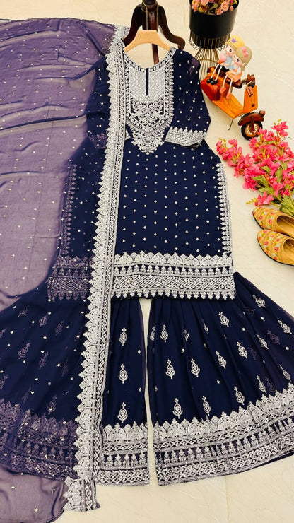 Dark Blue Color Beautiful Partywear Dress in Georgette Fabric
