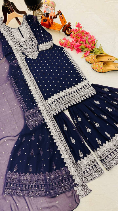Dark Blue Color Beautiful Partywear Dress in Georgette Fabric