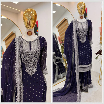 Dark Blue Color Beautiful Partywear Dress in Georgette Fabric