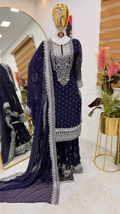 Dark Blue Color Beautiful Partywear Dress in Georgette Fabric