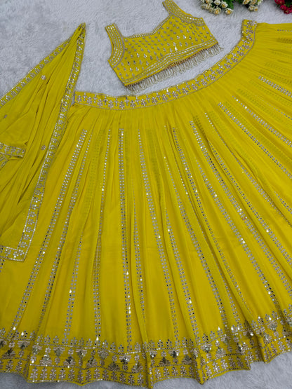 Yellow Color Beautiful Haldi Lehenga Choli in Georgette Fabric