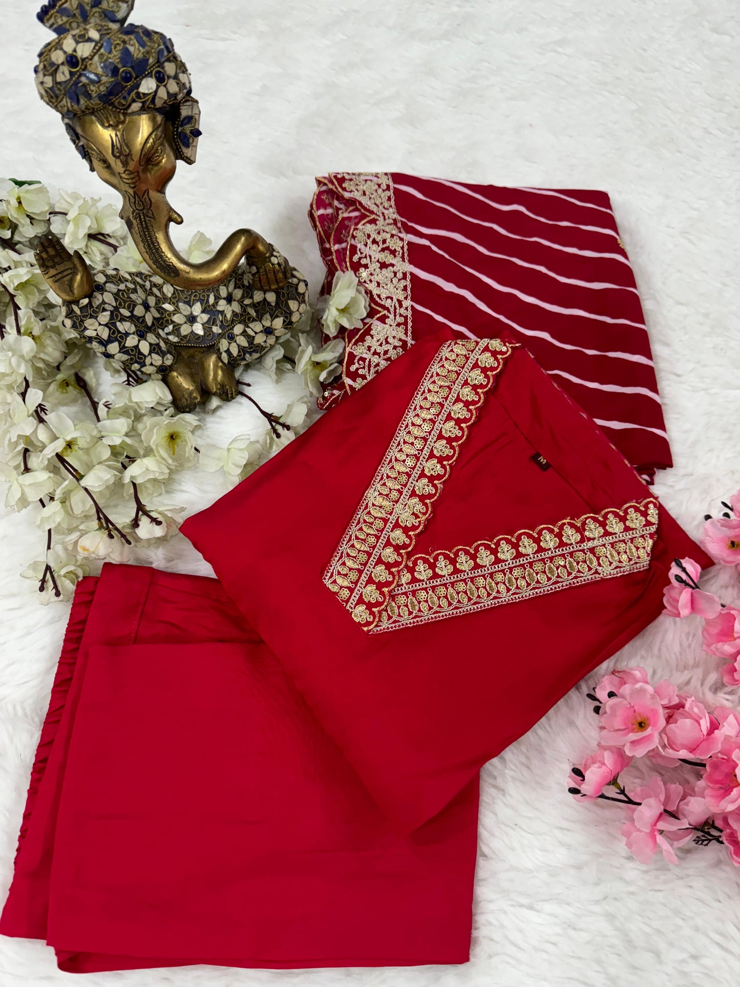 Chanderi FAbric With Attractive Embroidery in pink red color