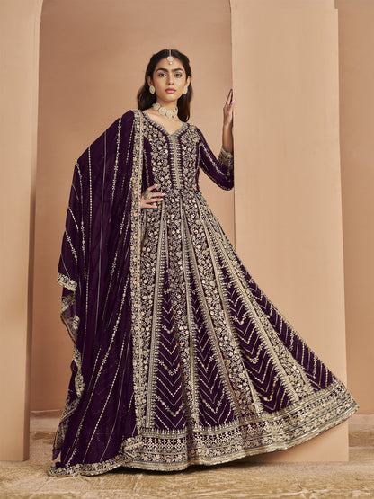 Purple Color Beautiful Georgette Anarkali Suit For upcoming Wedding