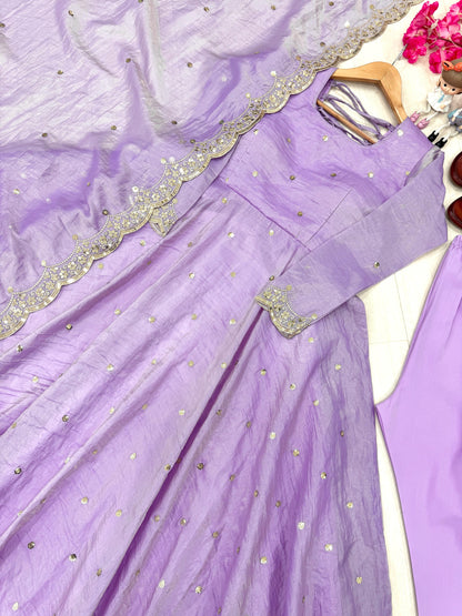 Purple Color Beautiful Crush Silk Gown