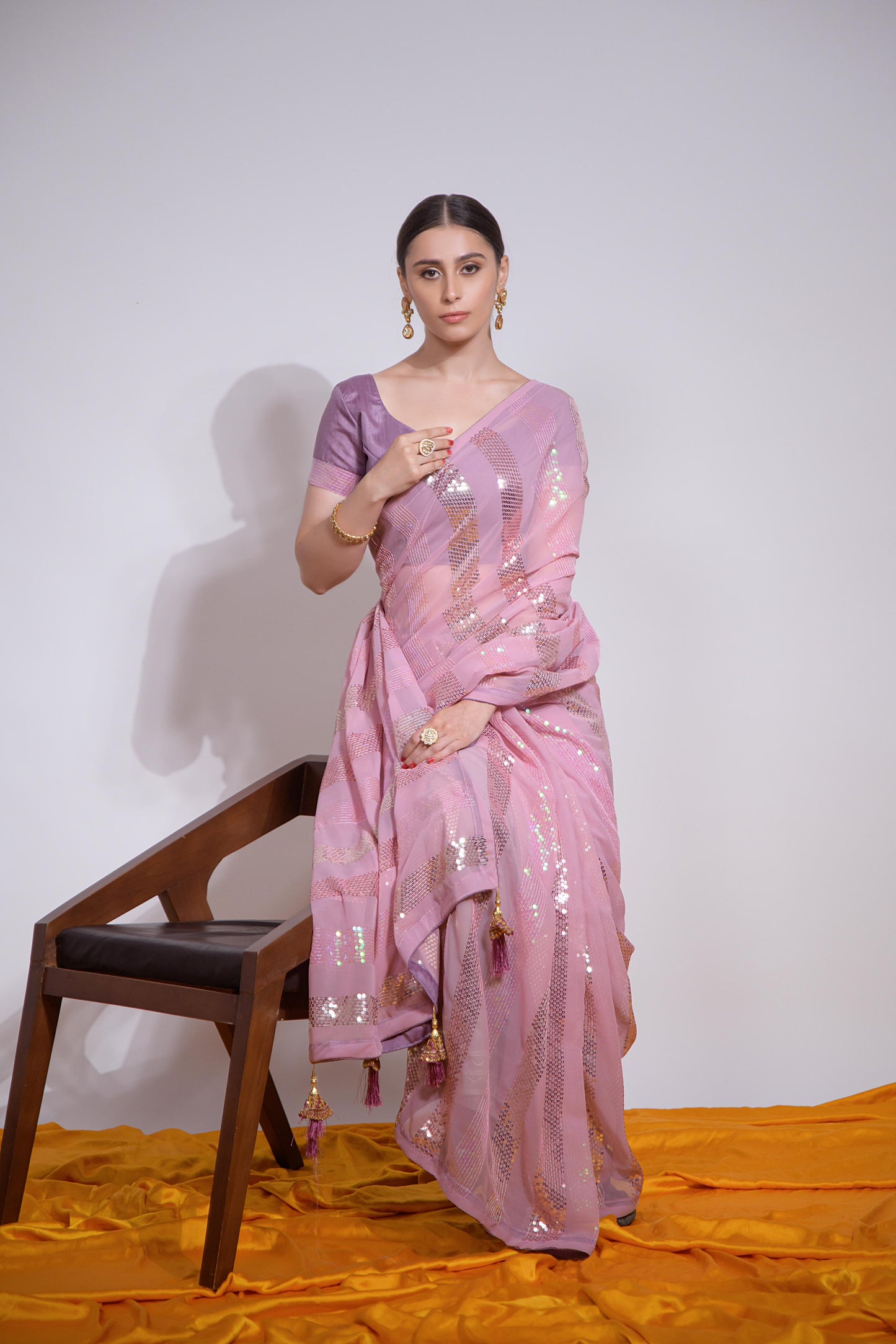 Buy Now Beautiful Georgette Fabric Partywear Saree In Light Pink Color