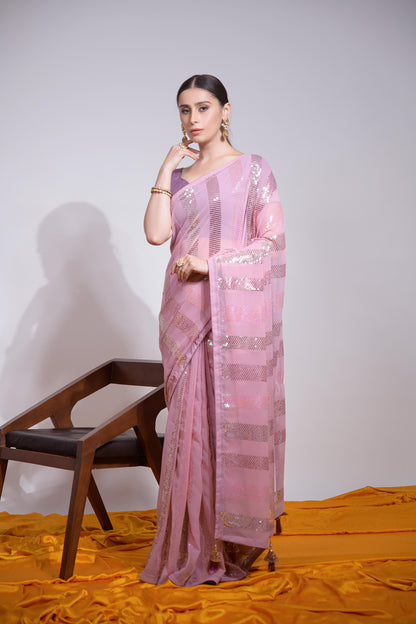 Buy Now Beautiful Georgette Fabric Partywear Saree In Light Pink Color