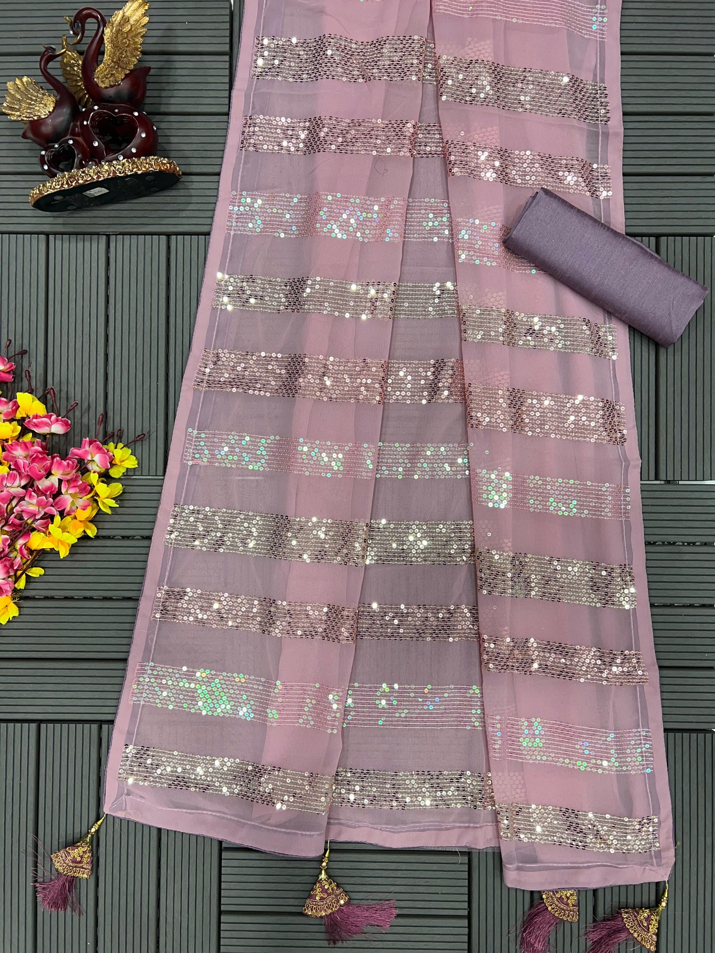 Buy Now Beautiful Georgette Fabric Partywear Saree In Light Pink Color