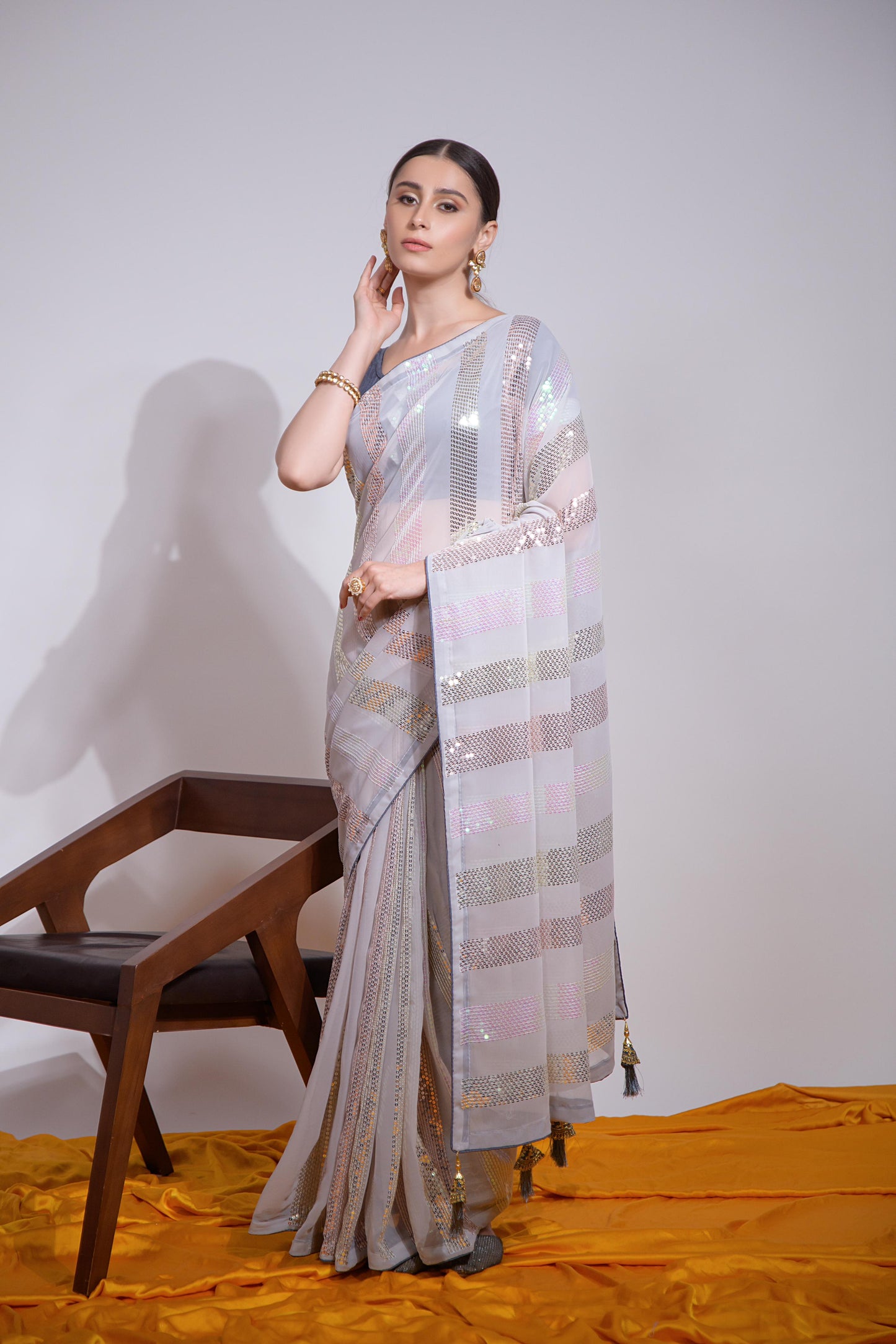 Buy Now Beautiful Georgette Fabric Partywear Saree In White Color