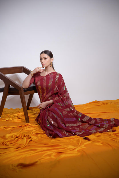 Buy Now Beautiful Georgette Fabric Partywear Saree In Red Color