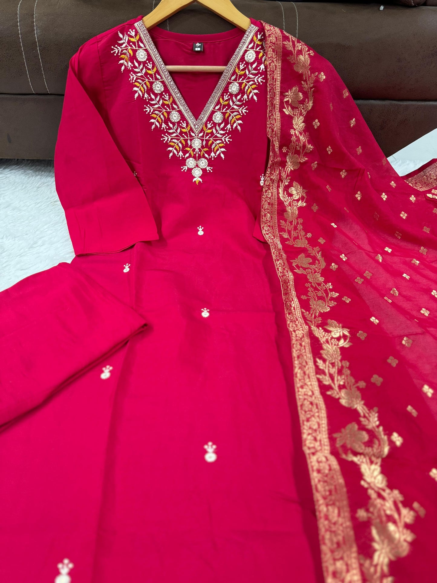 Red color Office Wear Kurta Pent Set with dupatta