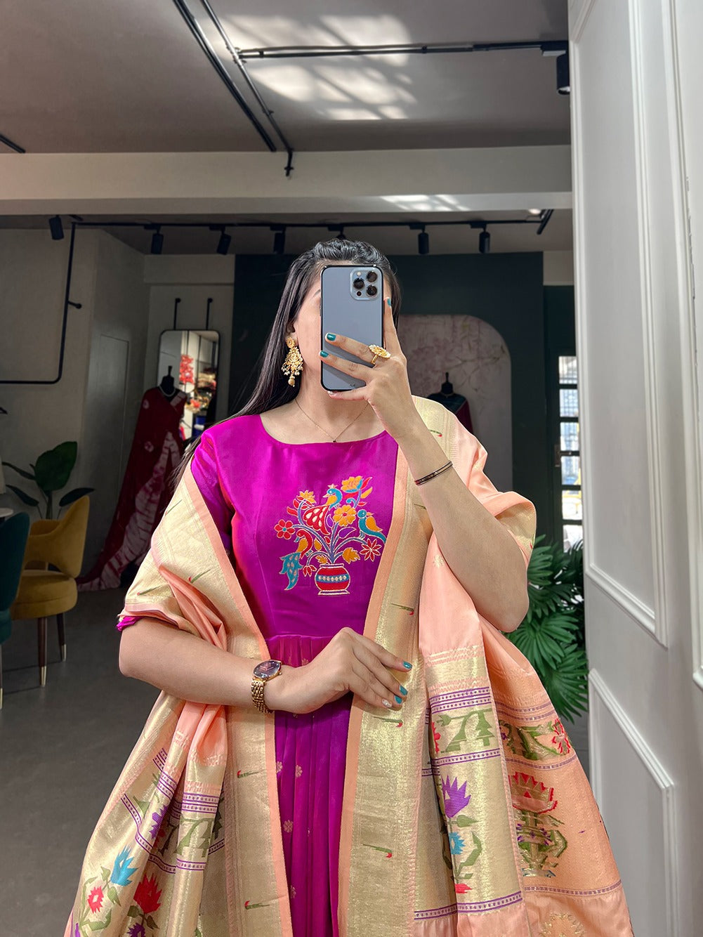 Jacquard Silk Paithani Dress Embodies Timeless Elegance in purple color