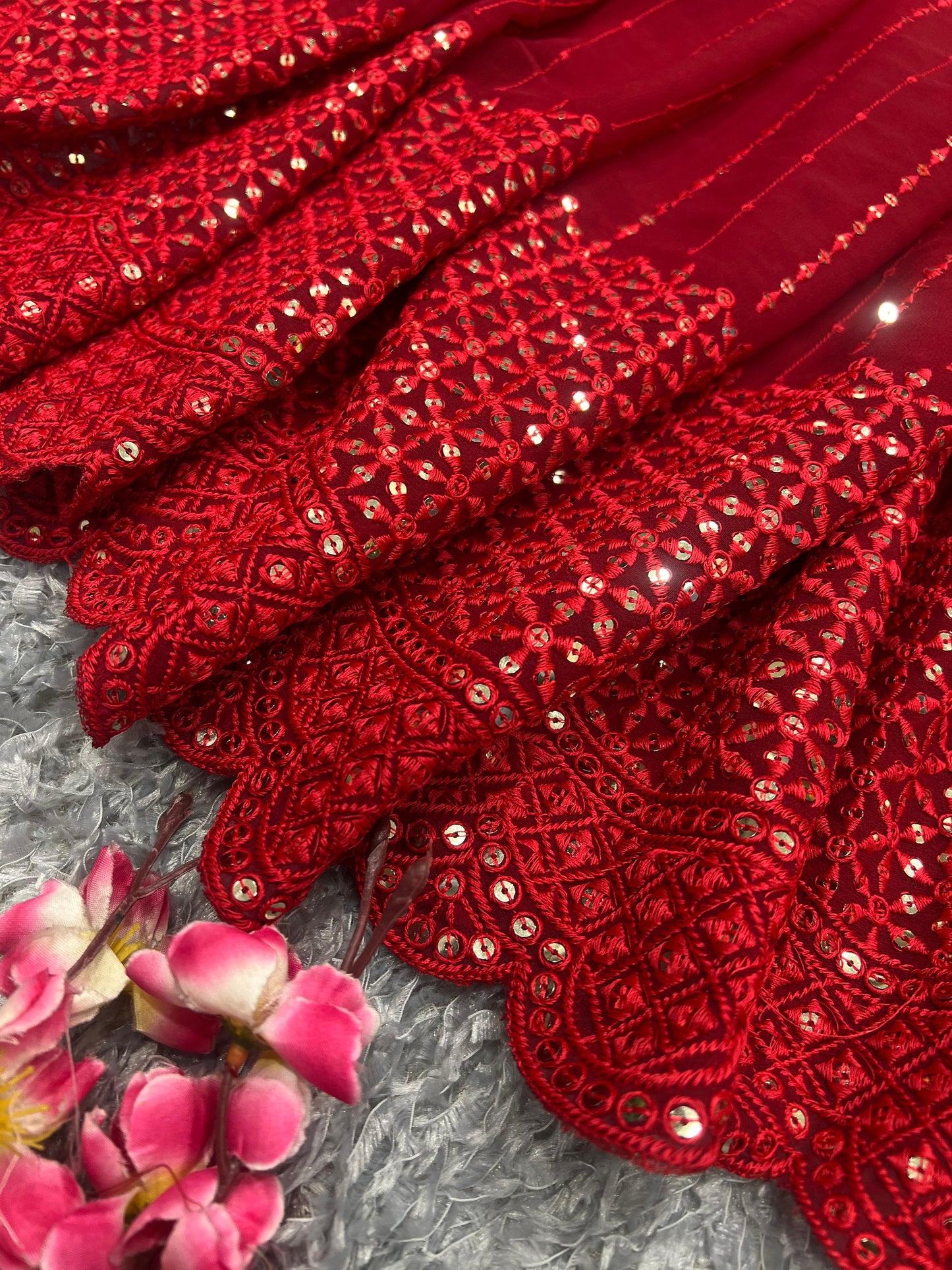 Red Color Beautiful Partywear Saree in Gerogette Fabric