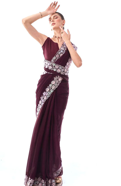 Beautiful Maroon Color Party Wear Saree For Upcoming Festival