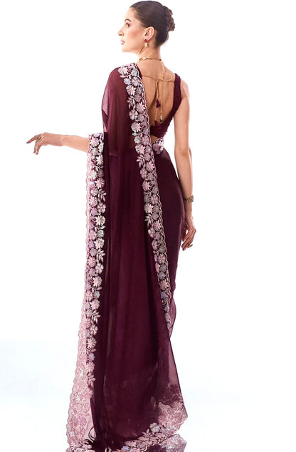 Beautiful Maroon Color Party Wear Saree For Upcoming Festival