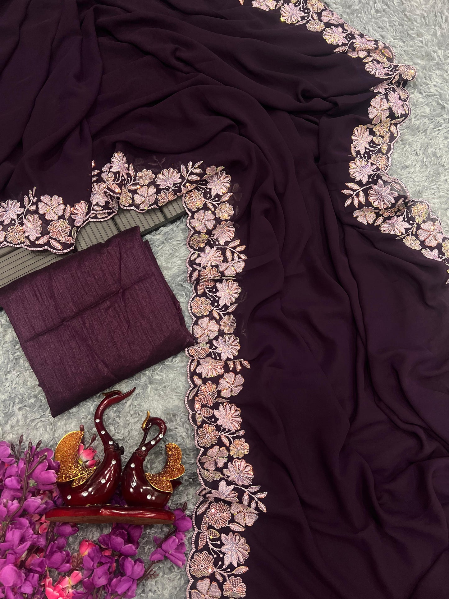 Beautiful Maroon Color Party Wear Saree For Upcoming Festival