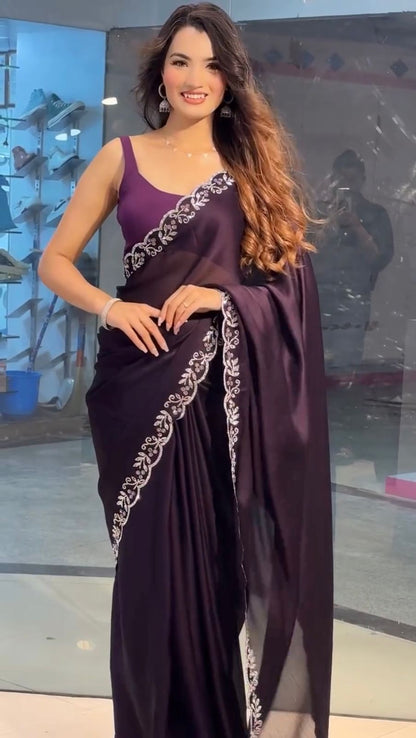 Beautiful Dark Maroon Color Beautiful Saree