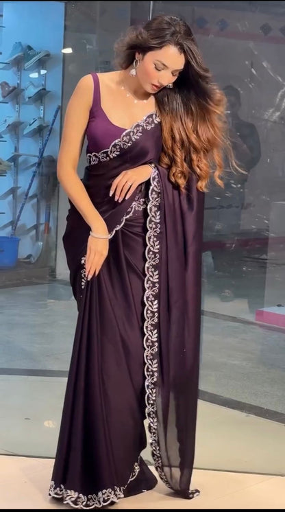 Beautiful Dark Maroon Color Beautiful Saree