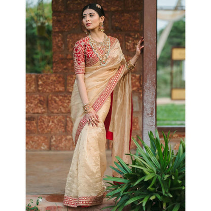 Cream Color Beautiful Organza Saree for wedding function