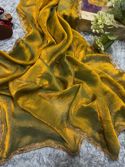 Trending  Frandy Crush Silk Saree in yellow