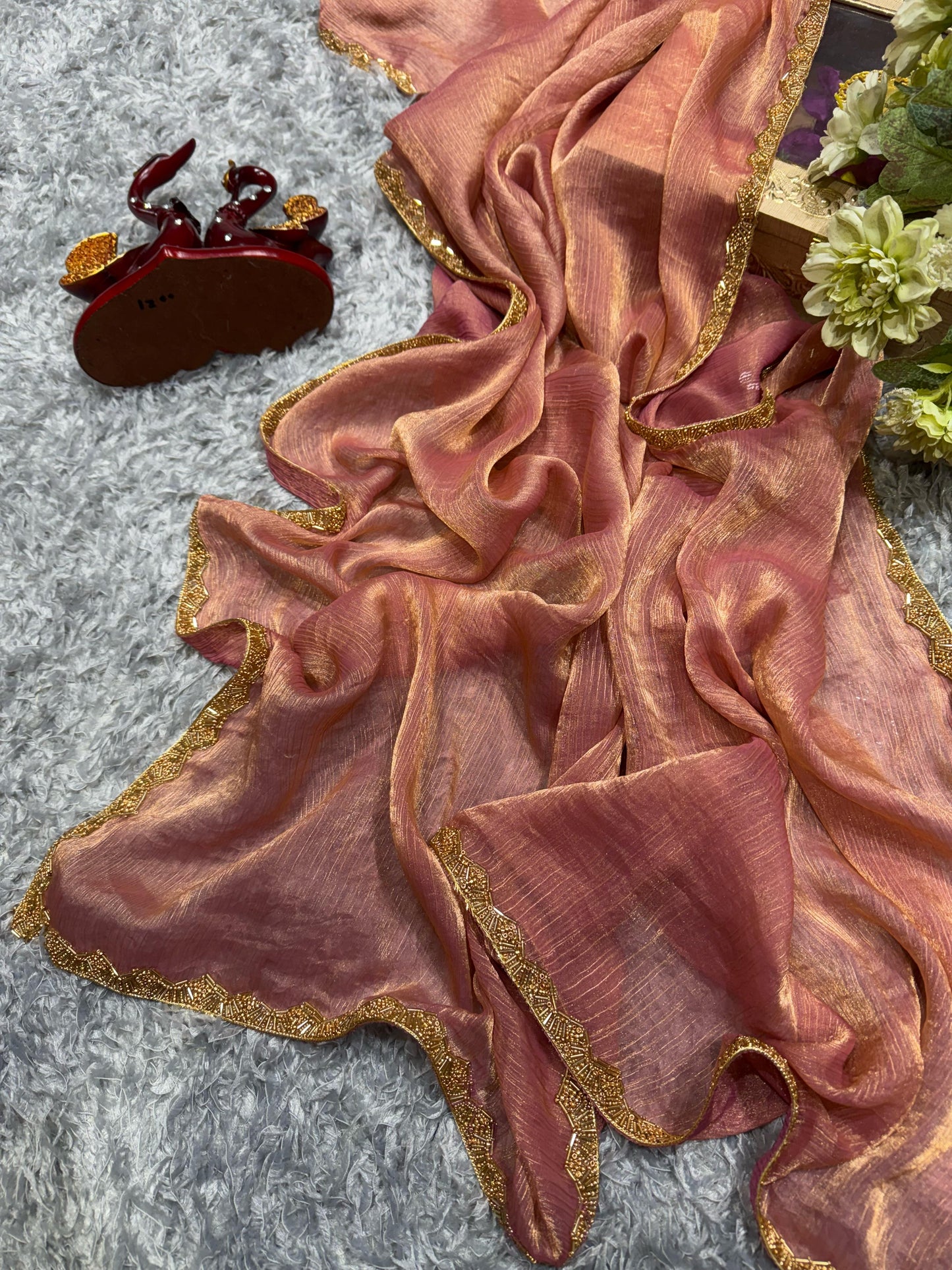 Trending  Frandy Crush Silk Saree in peach