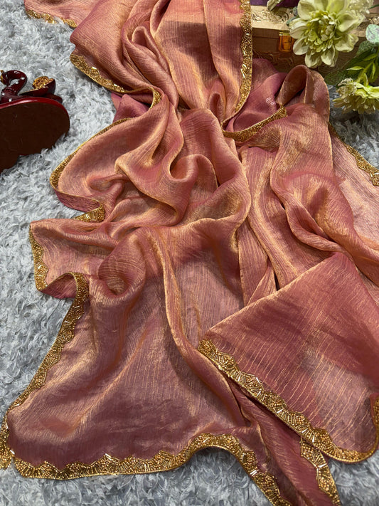 Trending  Frandy Crush Silk Saree in peach