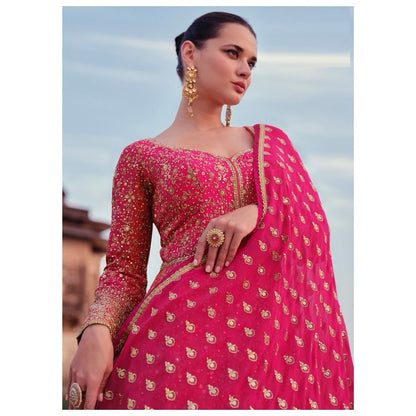 Pink Red Color Beautiful Anarakli Gown in Georgette Fabric