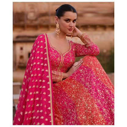 Pink Red Color Beautiful Anarakli Gown in Georgette Fabric