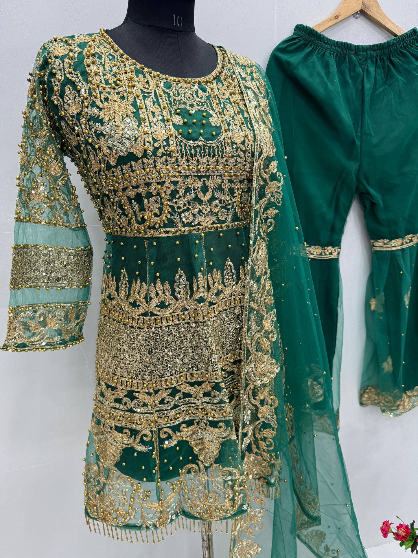 Green Color Beautiful Heavy Partywear Suit