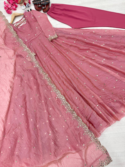 Pink Color Beautiful Crush Silk Gown