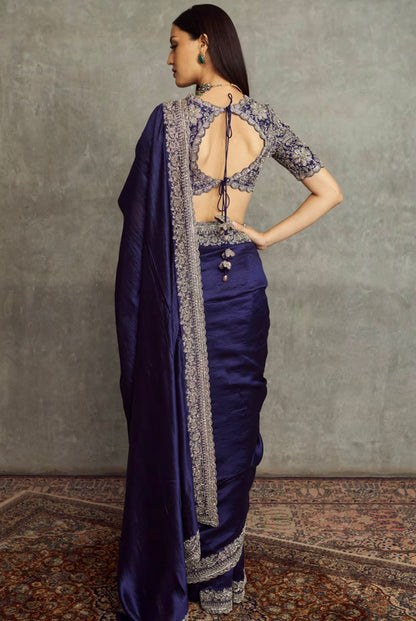 Blue Color Beautiful Partywear Designer Sequins Saree