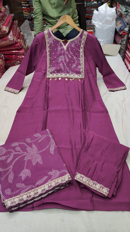 Purple Color Beautiful Daily Wear Kurti Pent Set