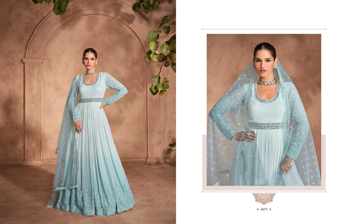 Sky BLue Color Beautiful Heavy Partywear Suit