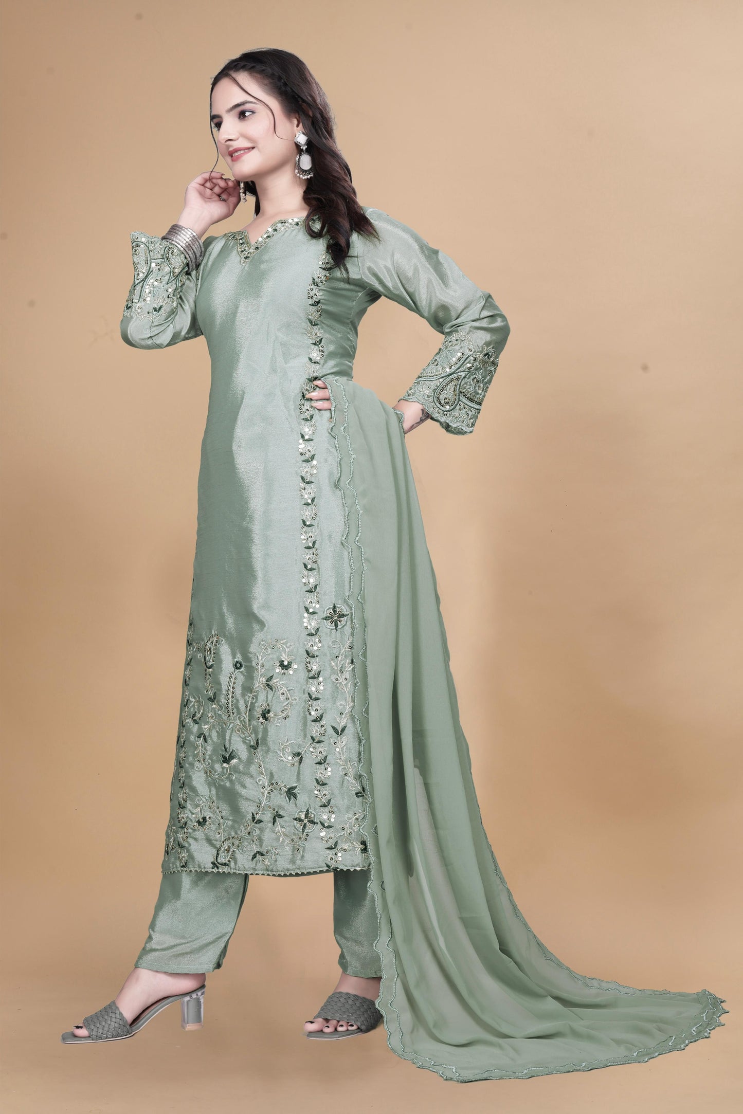 3 Piece Long Kurti With Bottom And Beautiful Dupatta