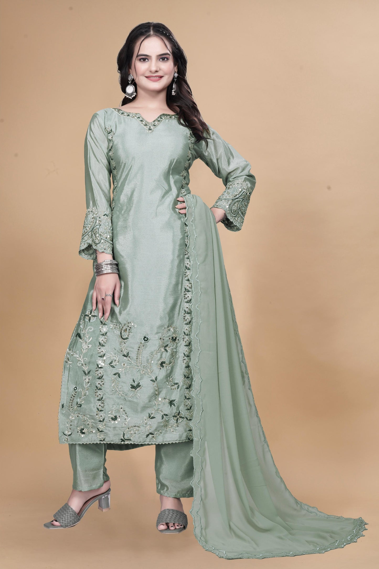 3 Piece Long Kurti With Bottom And Beautiful Dupatta