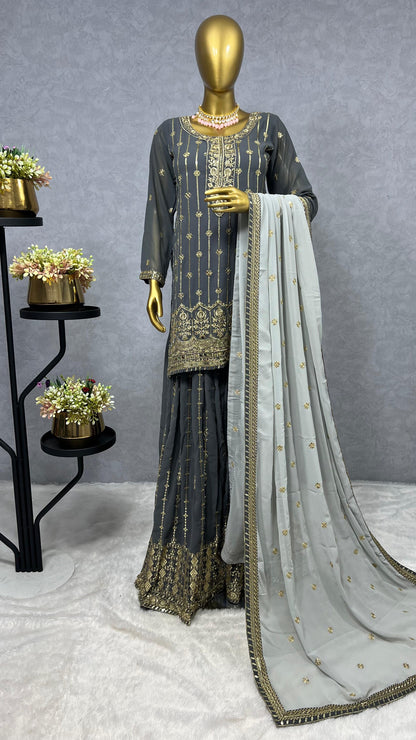 Grey Color Designer Pakistani Suit For Upcoming Festival