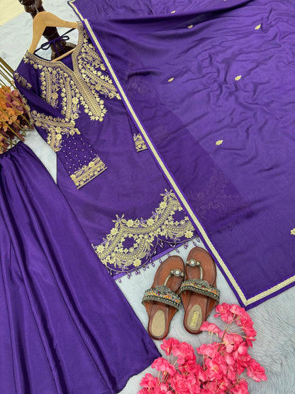 Purple Color Beautiful Partywear Plazo suit