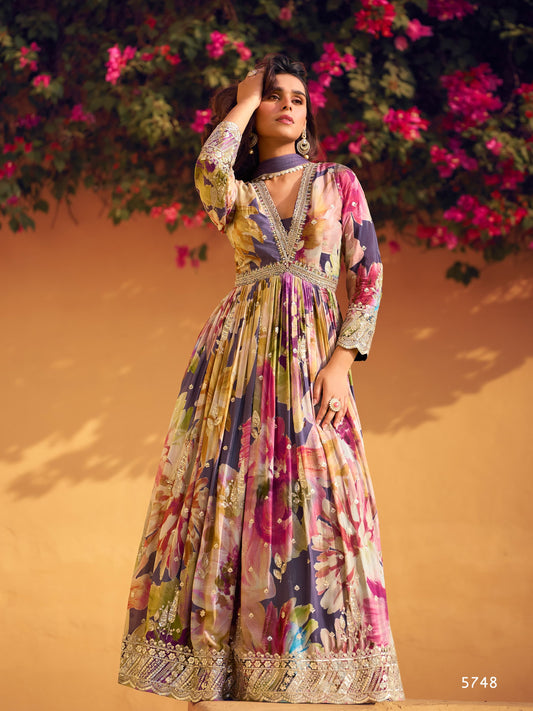 Beautiful Heavy Partywear Dress in Chinon Fabric