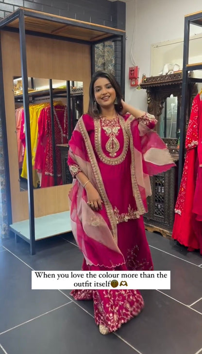 Pink Color Beautiful Sharara Plazo Suit in Georgette Fabric