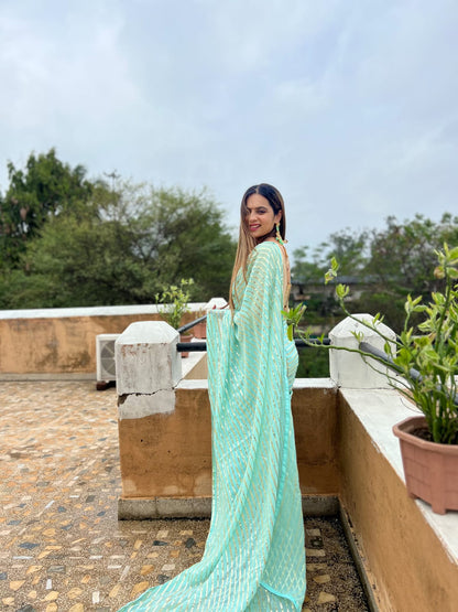 Sky Blue Color fancy Partywear Saree