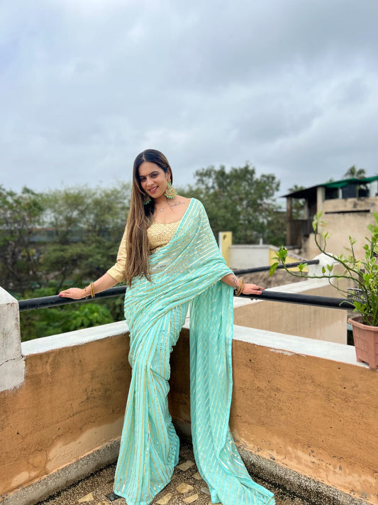 Sky Blue Color fancy Partywear Saree