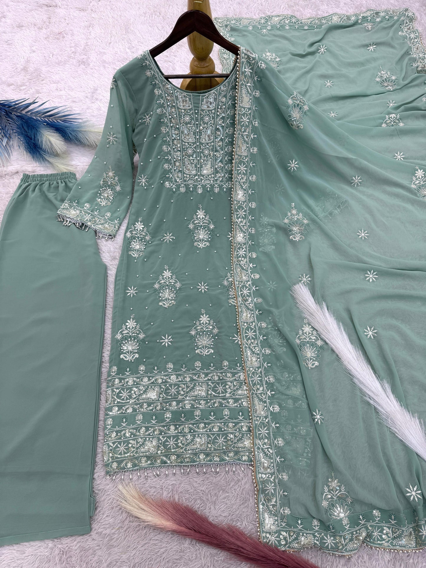 3 Piece Fancy Kurti With Plazzo And Beautiful Dupatta
