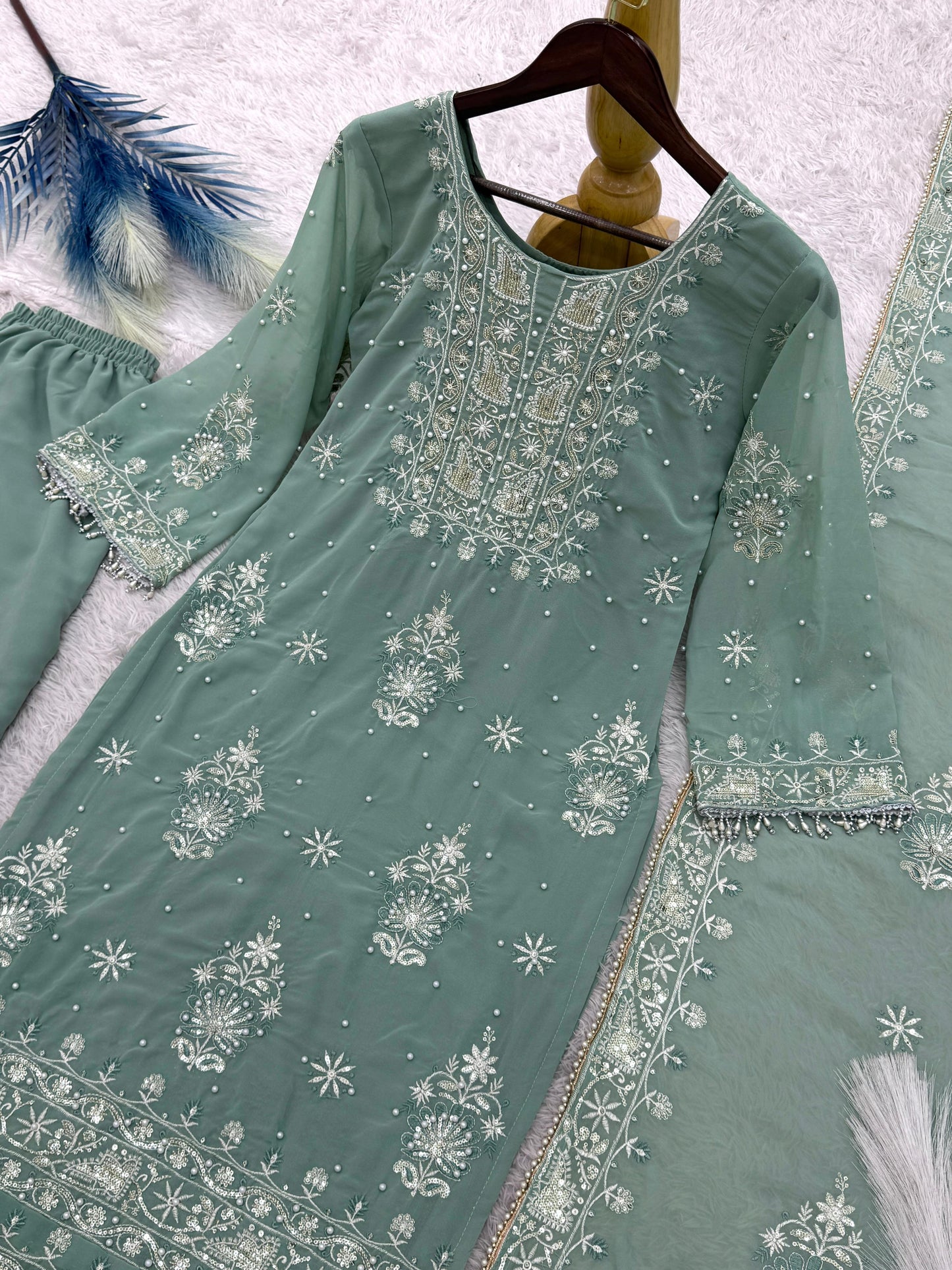 3 Piece Fancy Kurti With Plazzo And Beautiful Dupatta