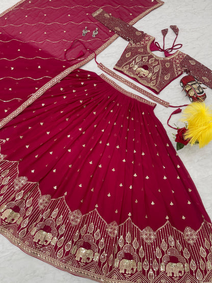 Rani Color Beautiful Lehenga Choli For upcoming function