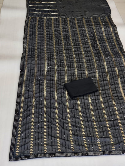 Black Color Sequence Saree in Georgette Fabric