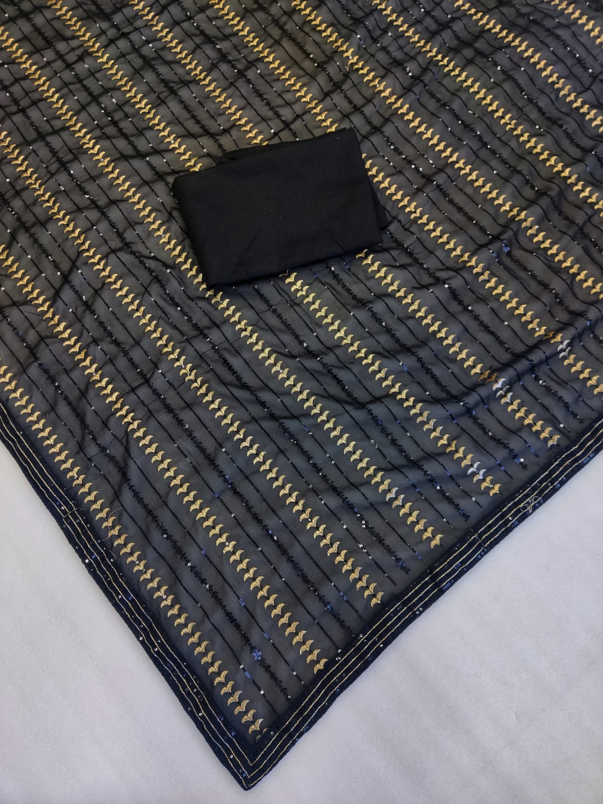 Black Color Sequence Saree in Georgette Fabric