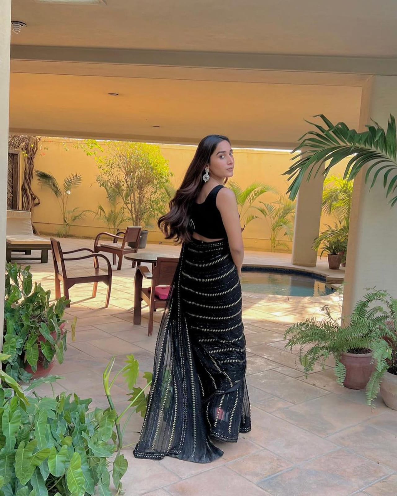 Black Color Sequence Saree in Georgette Fabric