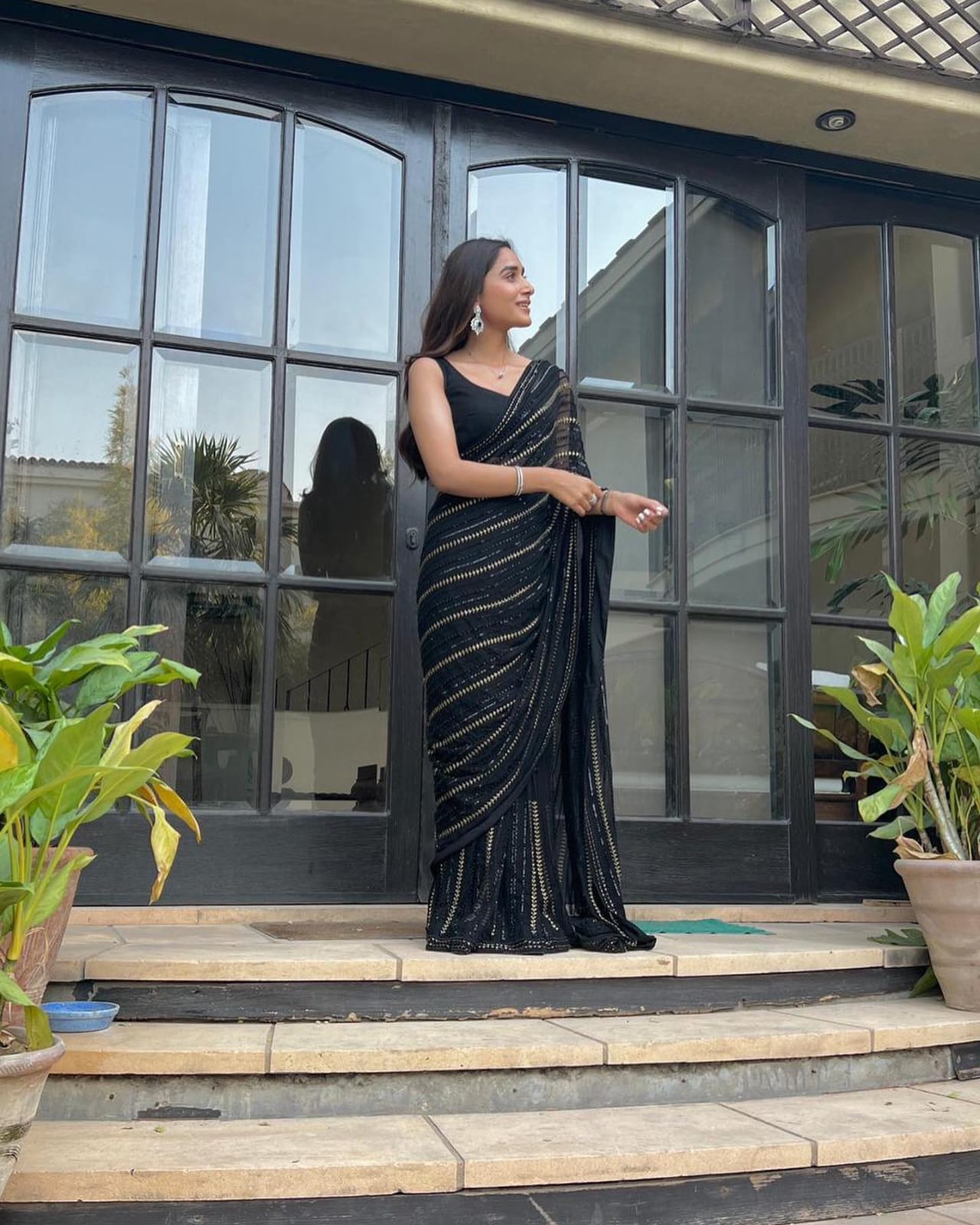 Black Color Sequence Saree in Georgette Fabric