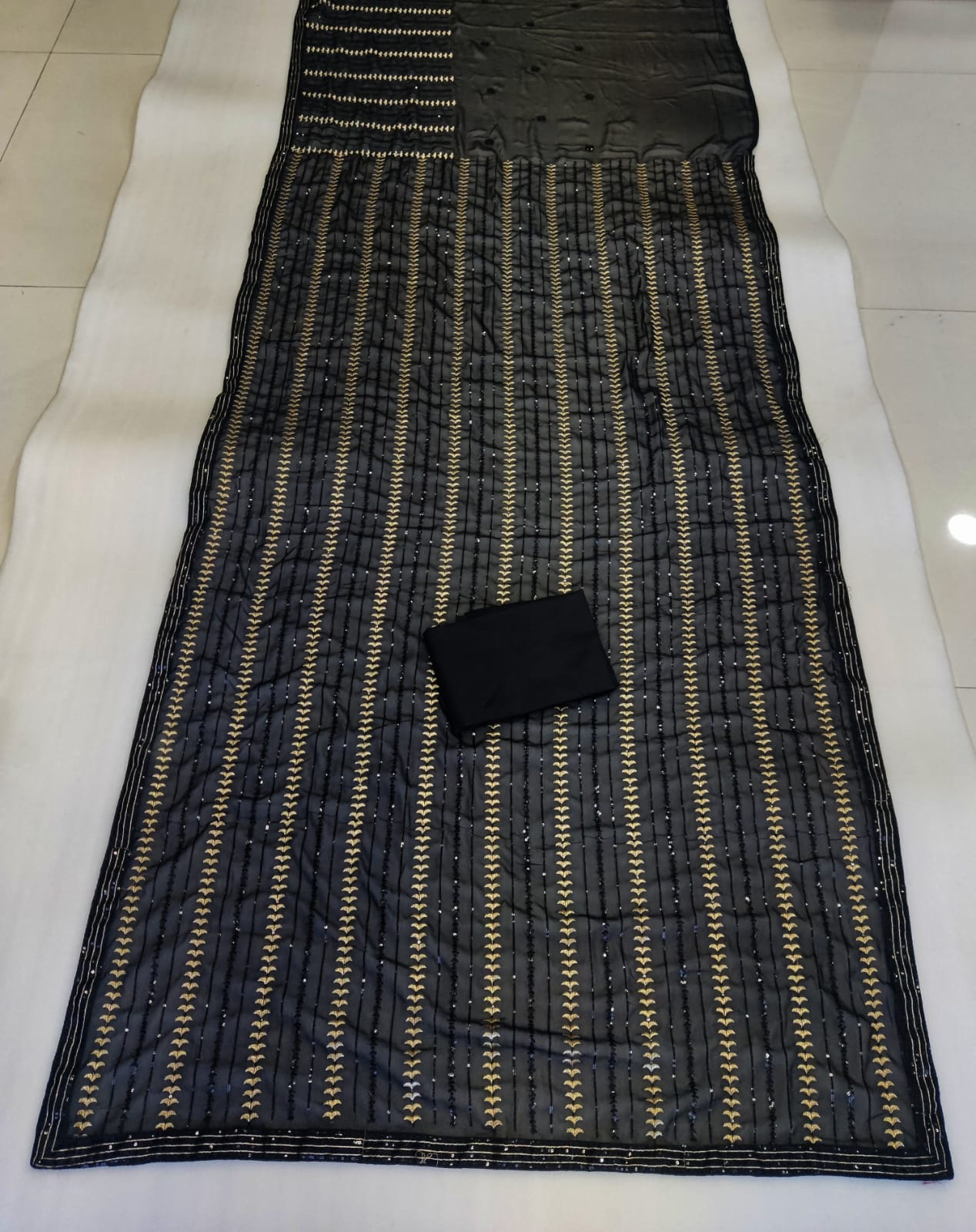 Black Color Sequence Saree in Georgette Fabric